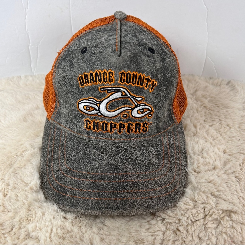 ORANGE COUNTY CHOPPERS‎ Weathered brown leather and Orange Mesh Hat